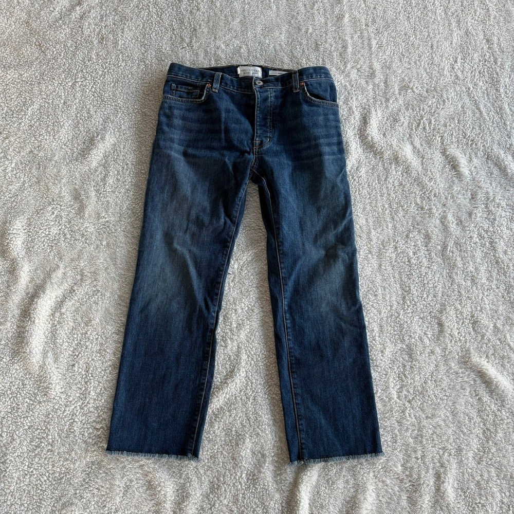Nili Lotan Mid Rise Boyfriend Cropped Jeans Women Size 28 Straight Leg Frayed